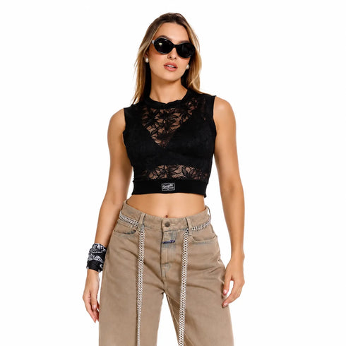 TOP NEGRO MANGA SISA GIRBAUD DAMA